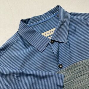 Tommy Bahama Men's Blue and Gray Striped Shirt